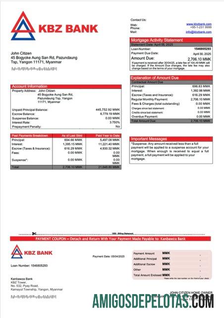 para download Modelo Word e PDF de extrato de hipoteca do Banco Myanmar Kanbawza